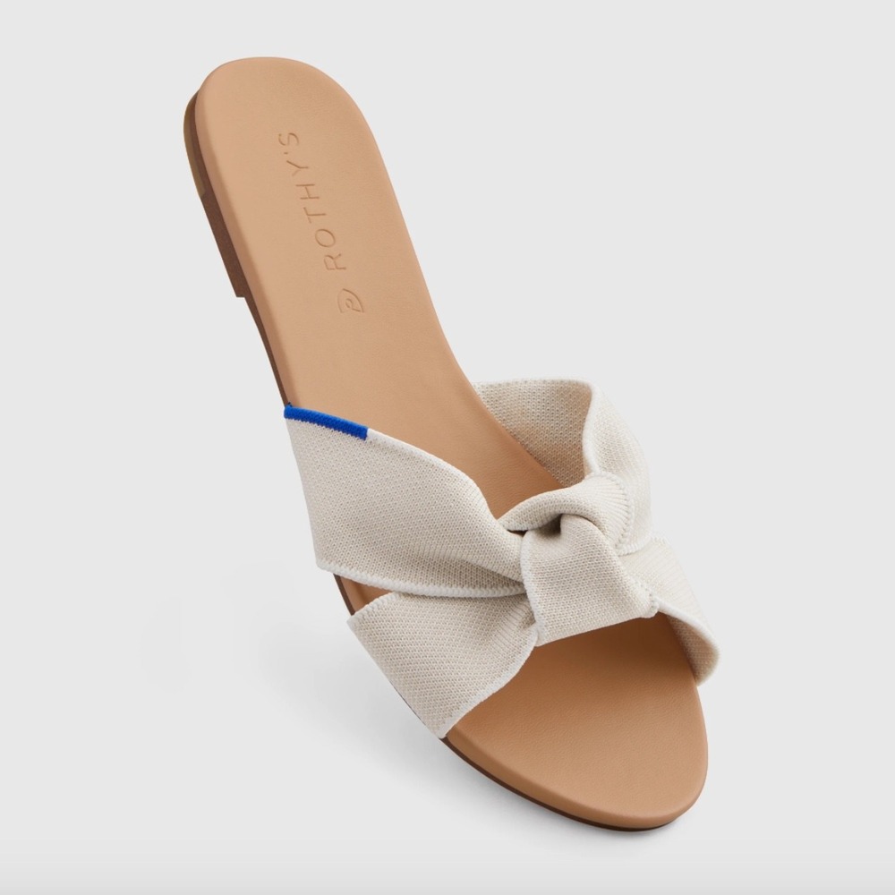 Rothy's The Knot Slide Sandals Cream Bow Knit Flats Women's Size 5